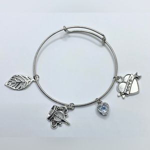 Silver tone stainless steel Expandable Bangle Adjustable Wire Bracelets Love